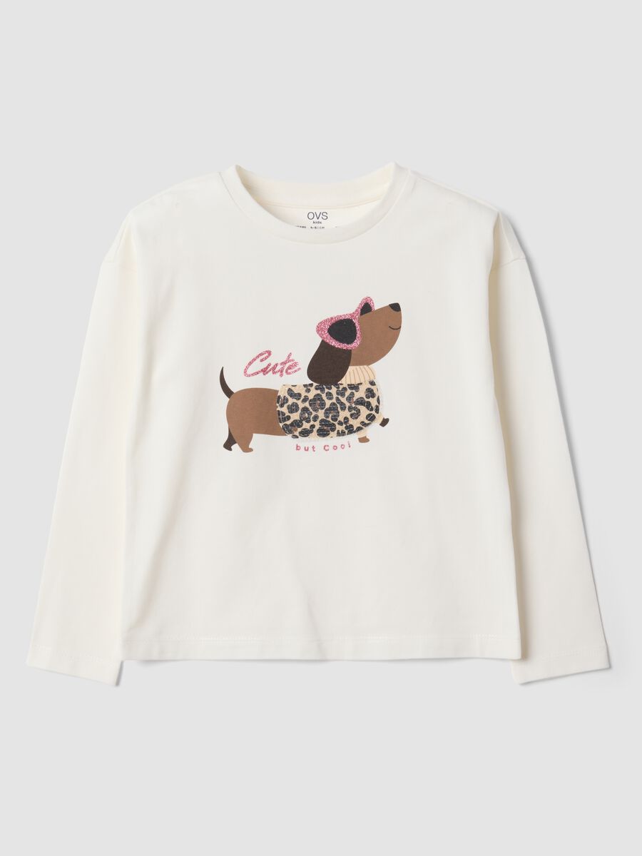 T-shirt bianca in cotone elasticizzato con girocollo_0
