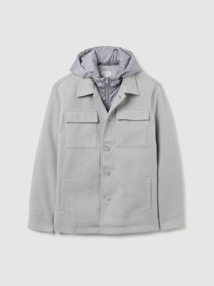 Grey padded regular fit jacket with hood_4