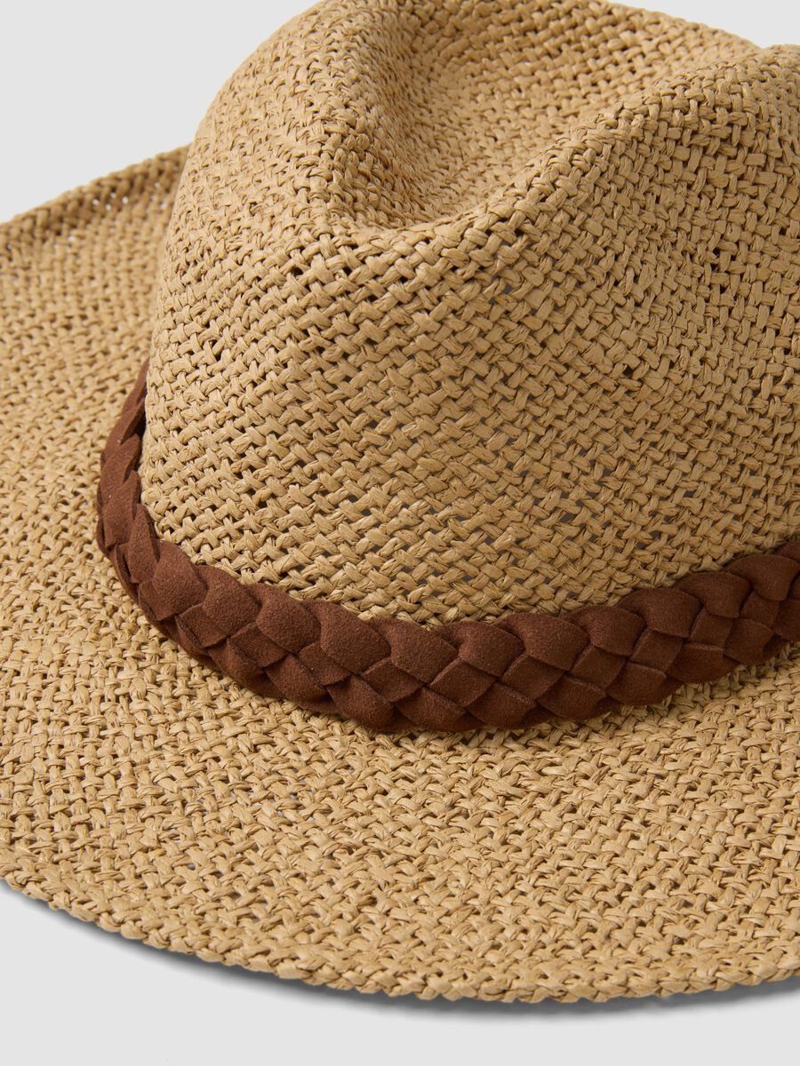 Beige Panama hat in pure paper fabric with brown band_1