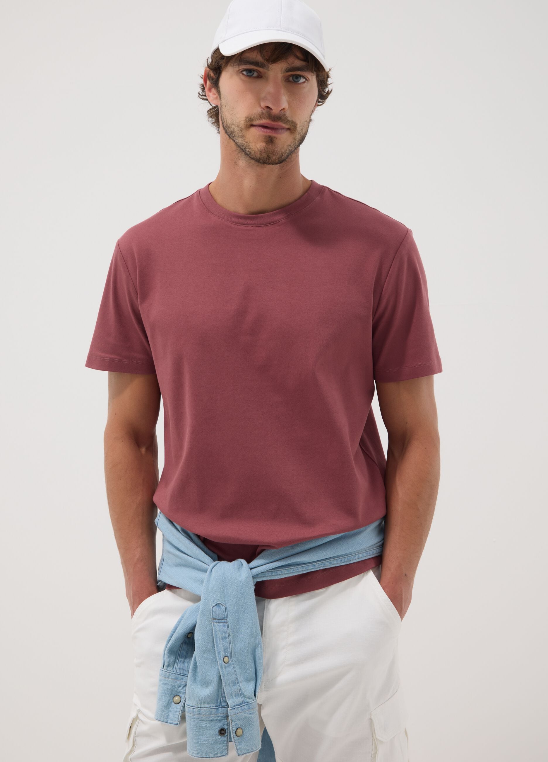 T-shirt rossa in puro cotone mercerizzato slim fit