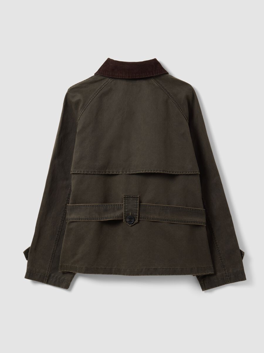 Green cotton-blend trench coat with contrasting collar, regular fit_2