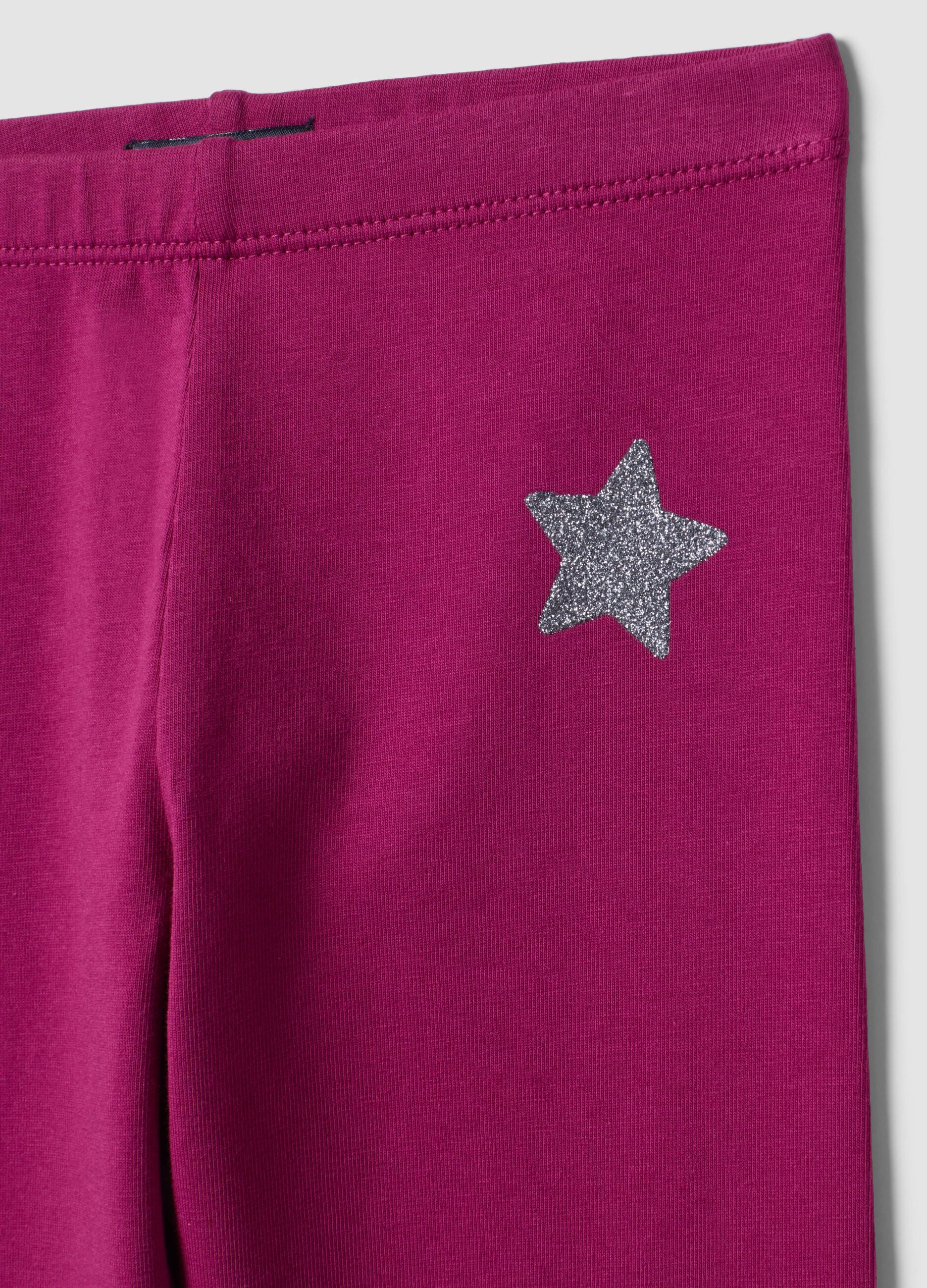 Purple and black stretch organic cotton leggings with star for girls