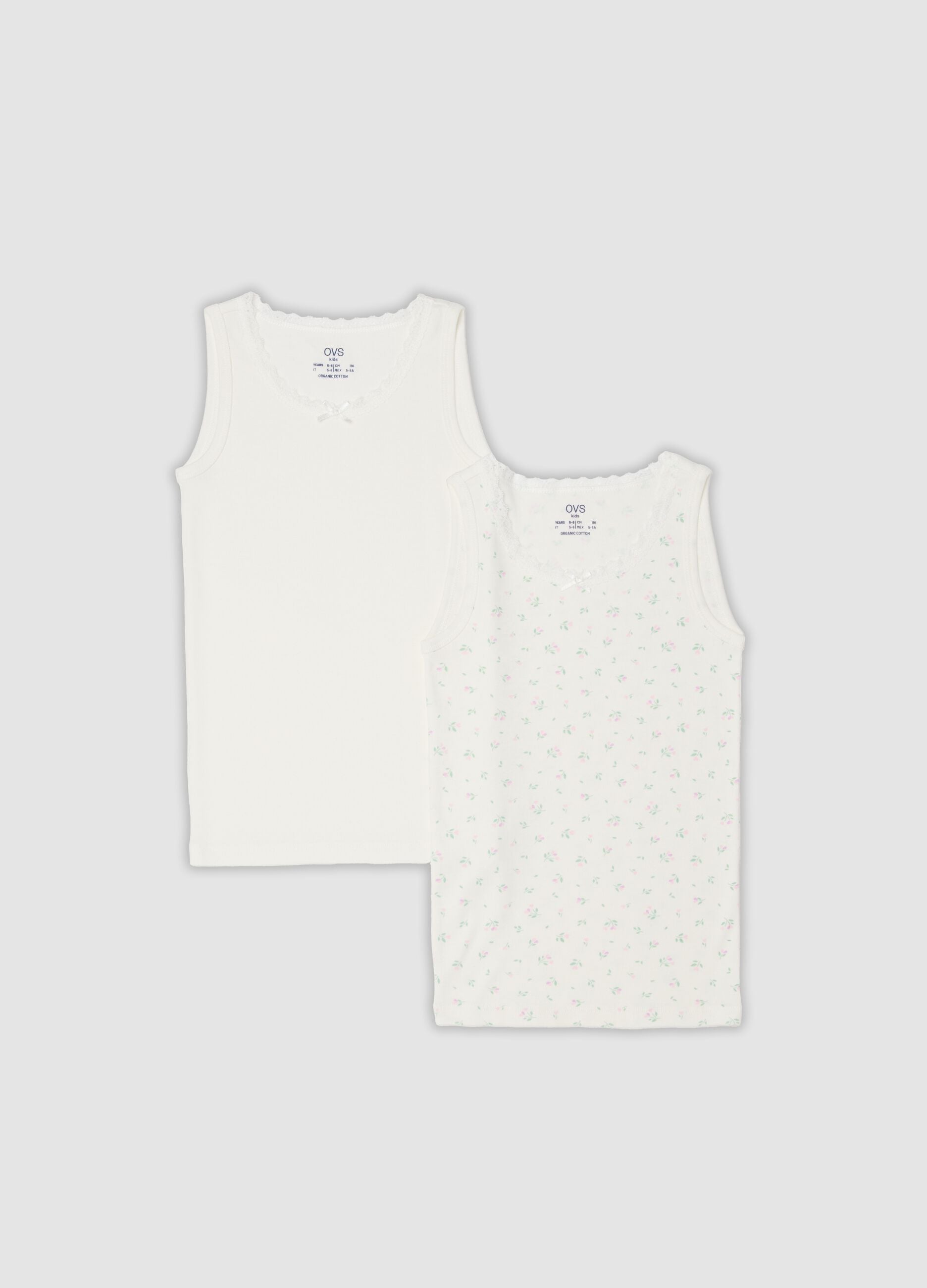 2-pack white organic cotton vests with print for girls