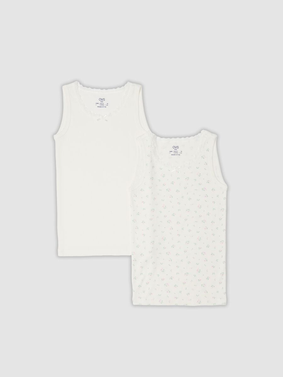 2-pack white organic cotton vests with print for girls_0