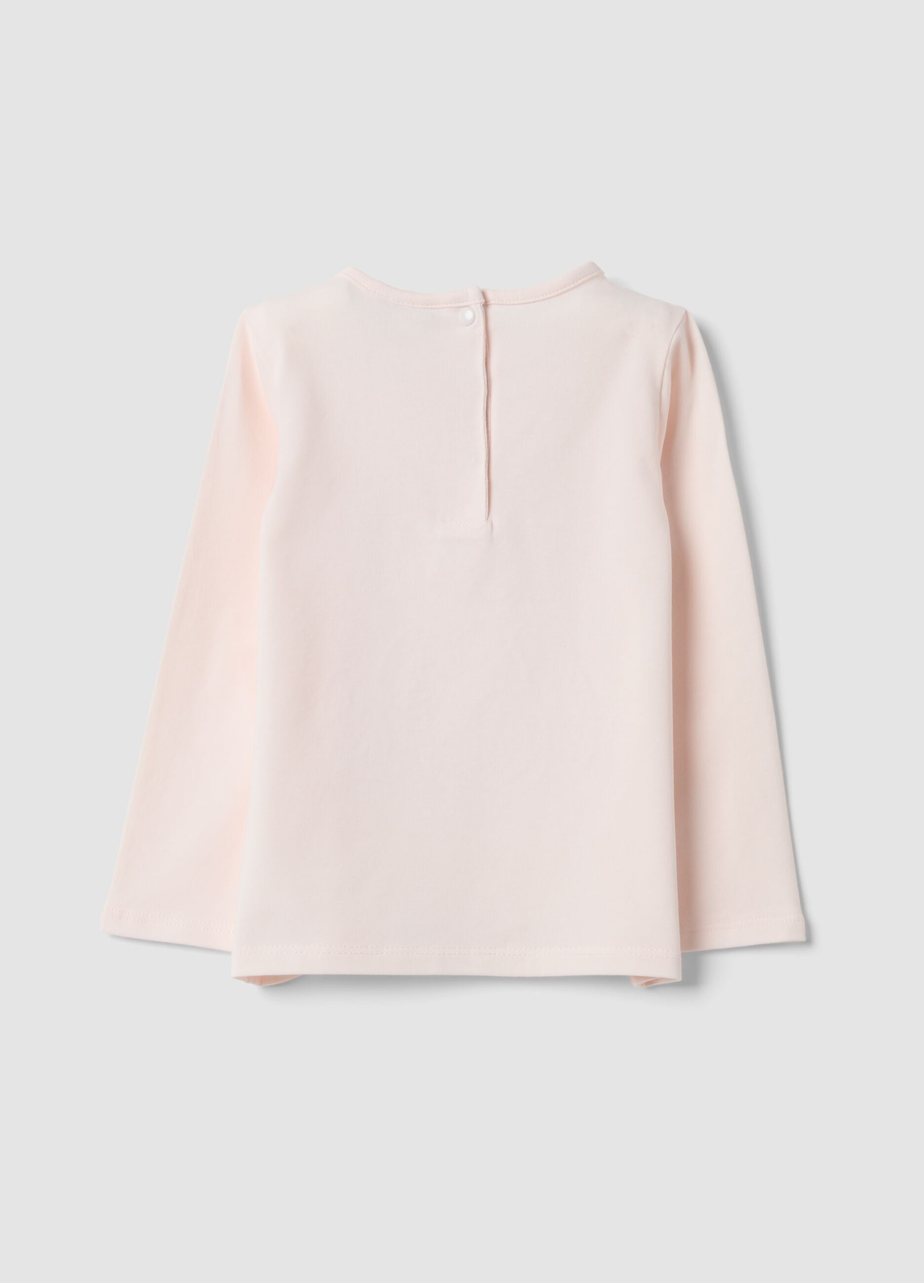 Rosa T-Shirt aus elastischer Bio-Baumwolle mit Teddyb&auml;r-Stickerei