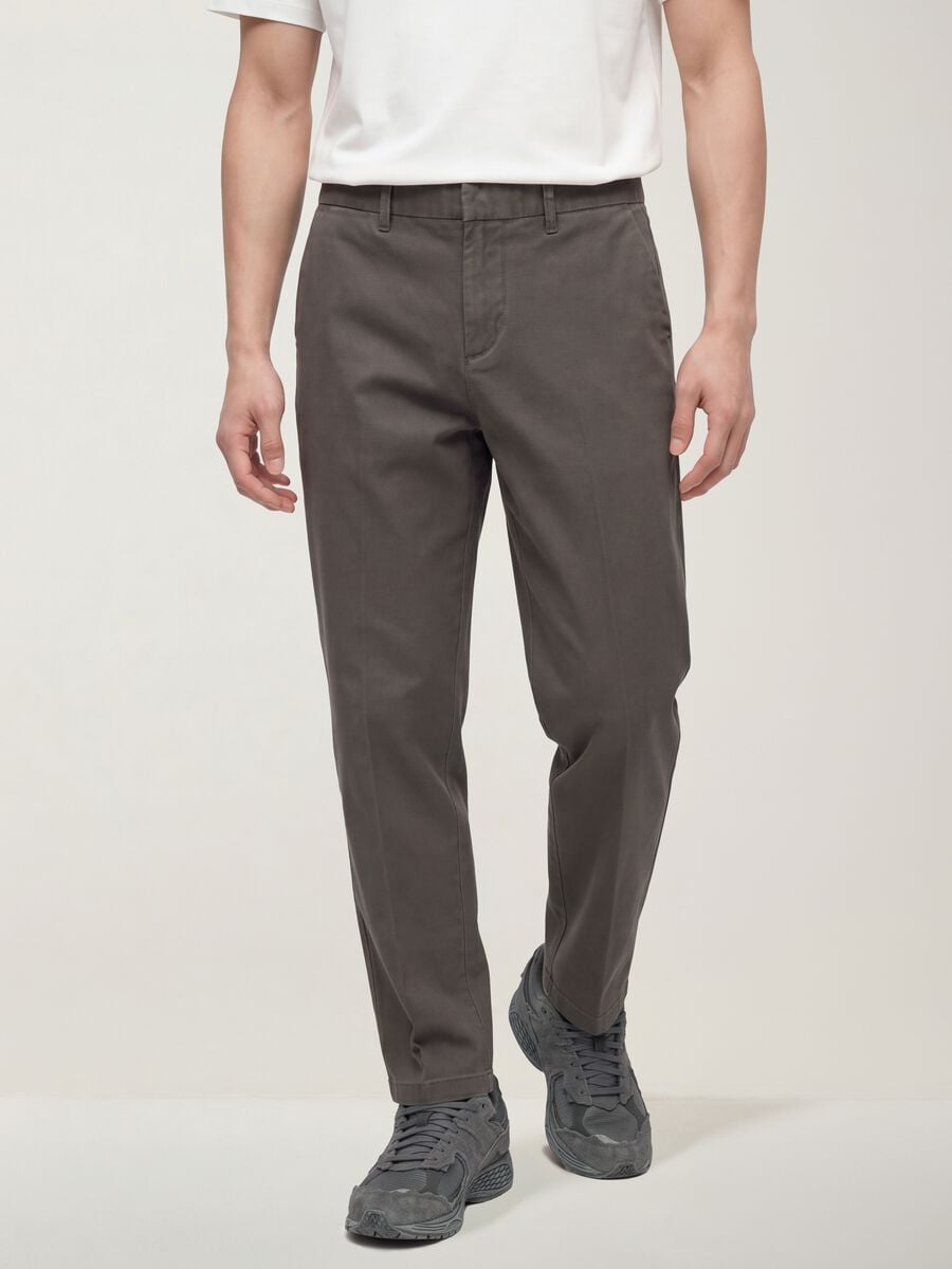 Grey regular tapered-fit stretch cotton twill chinos_1
