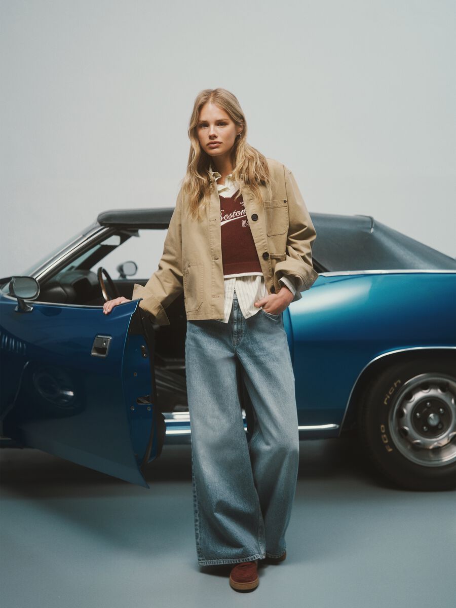 Pure Cotton Blue Wide Leg Denim Jeans_0