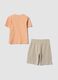 Orange and beige cotton-blend set with T-shirt and shorts_1