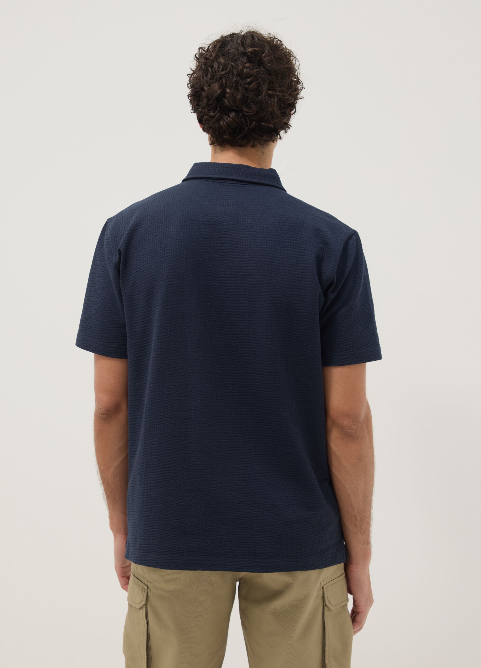 Blue short-sleeved stretch polo shirt