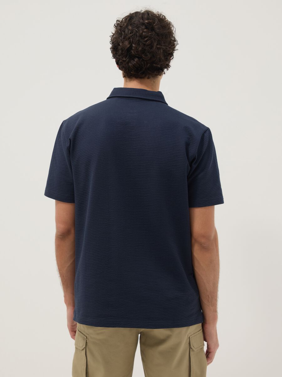 Blue short-sleeved stretch polo shirt_3