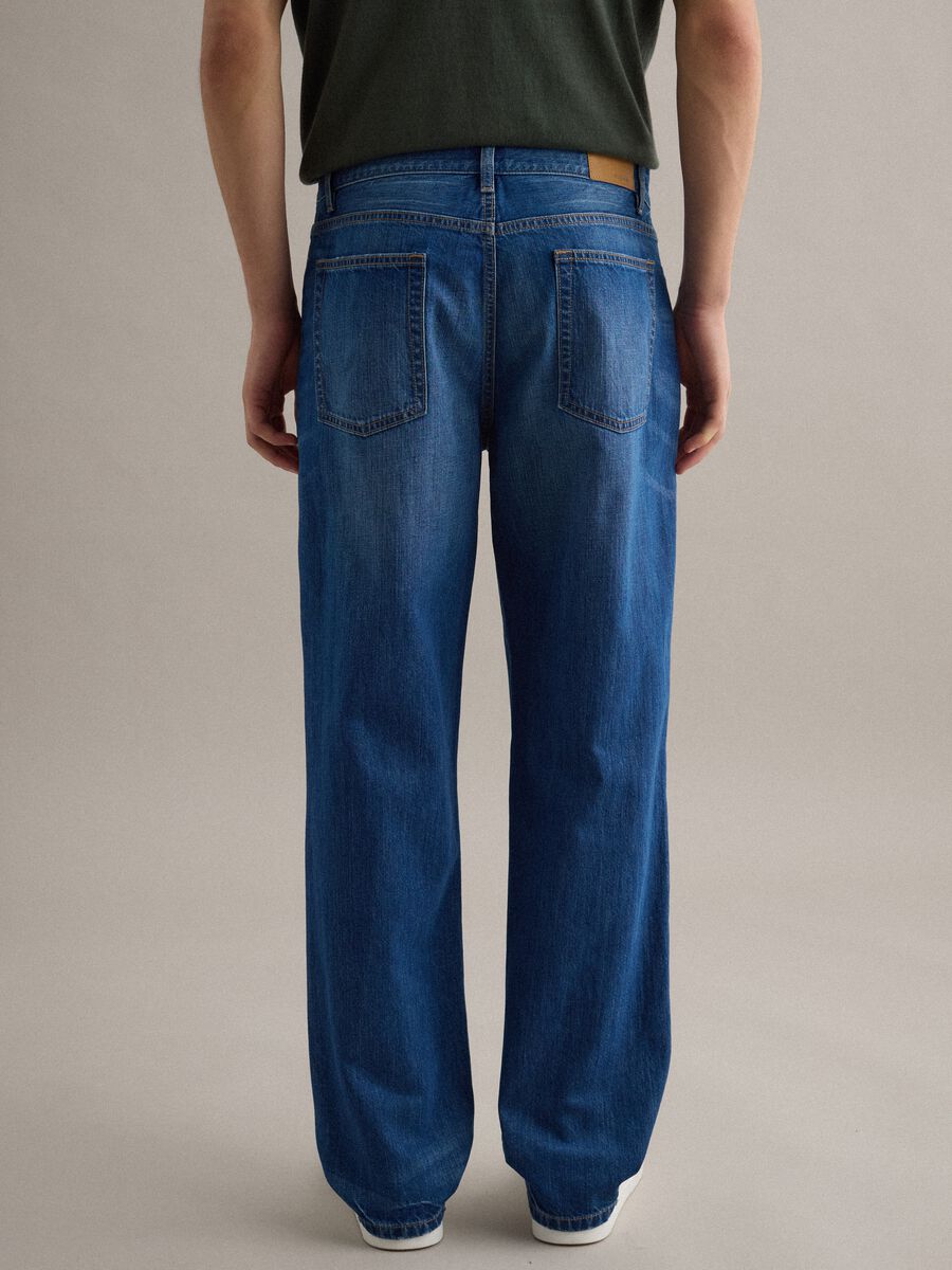 Blue cotton and linen blend denim jeans regular fit_2
