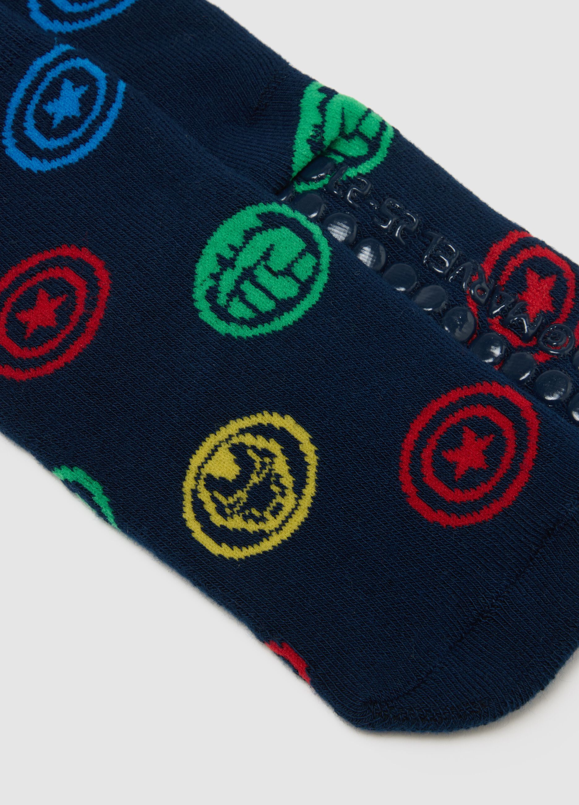 Black non-slip children's socks in cotton blend with embroidery