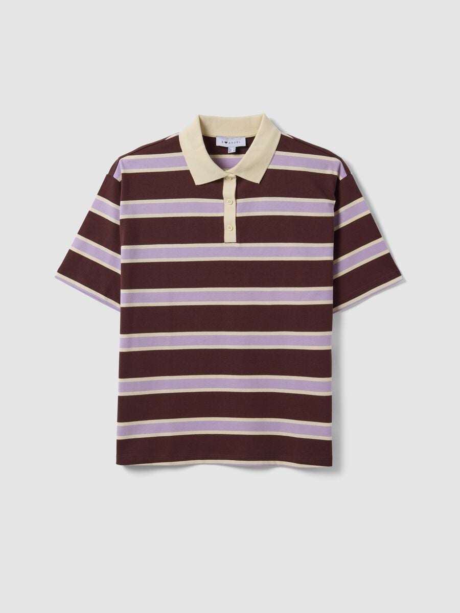 Brown pure cotton oversized striped polo_0