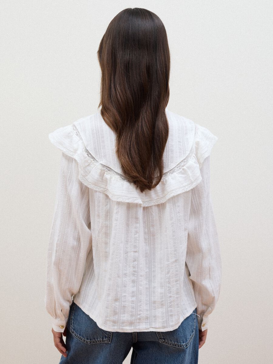 White pure cotton shirt with Mandarin collar and ruffles_3