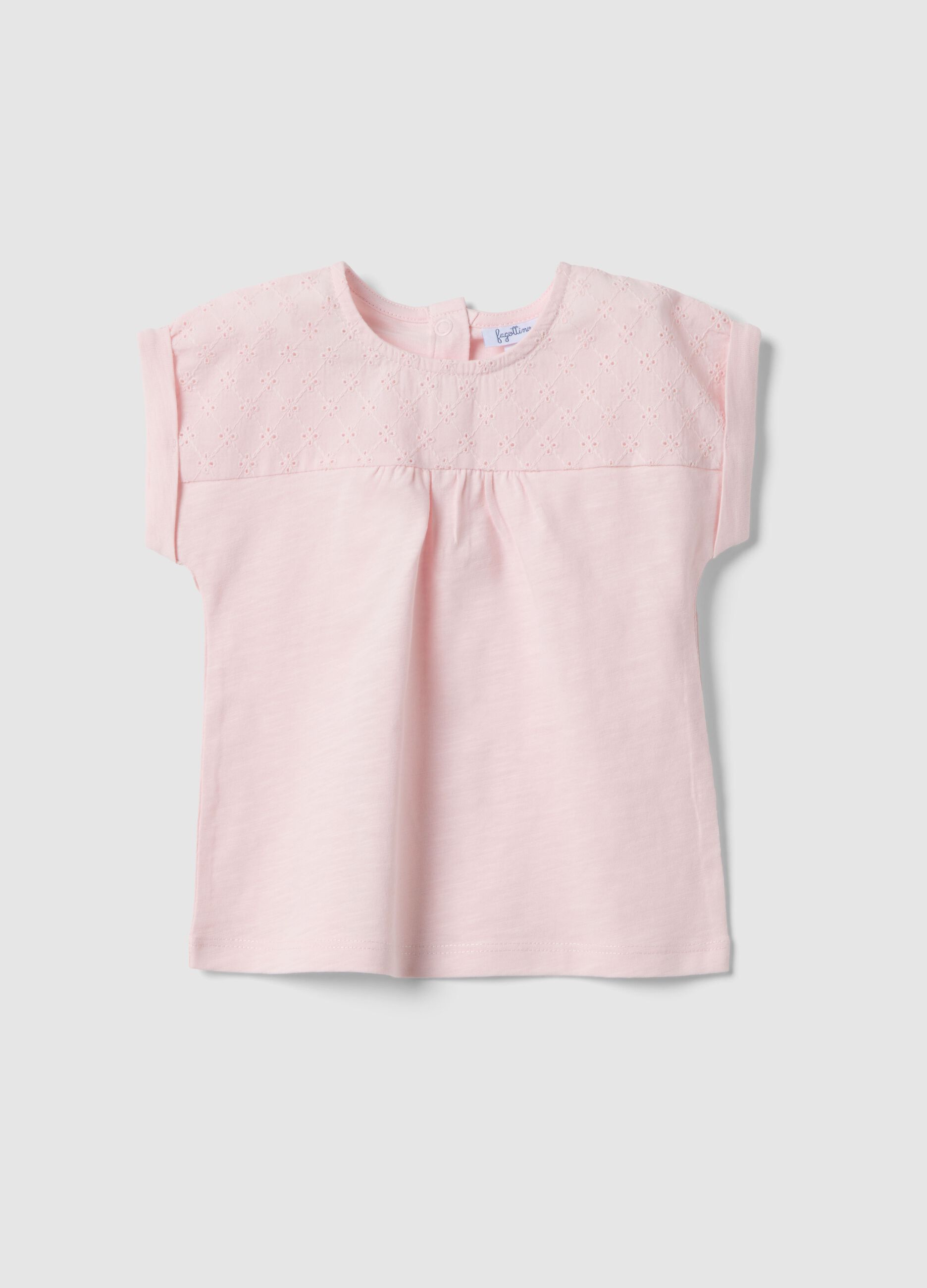 T-shirt in puro cotone rosa da bimba regular fit con ricami