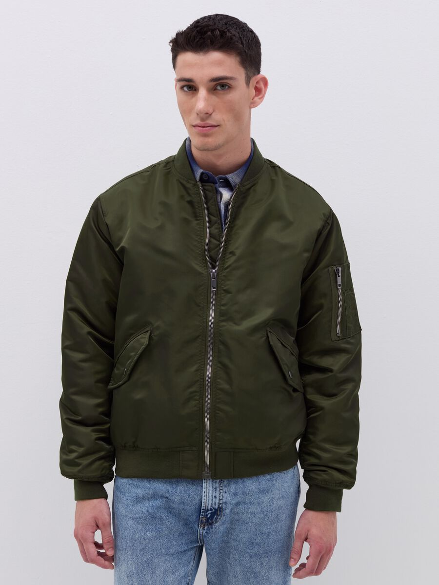 Solid colour full-zip bomber jacket_0