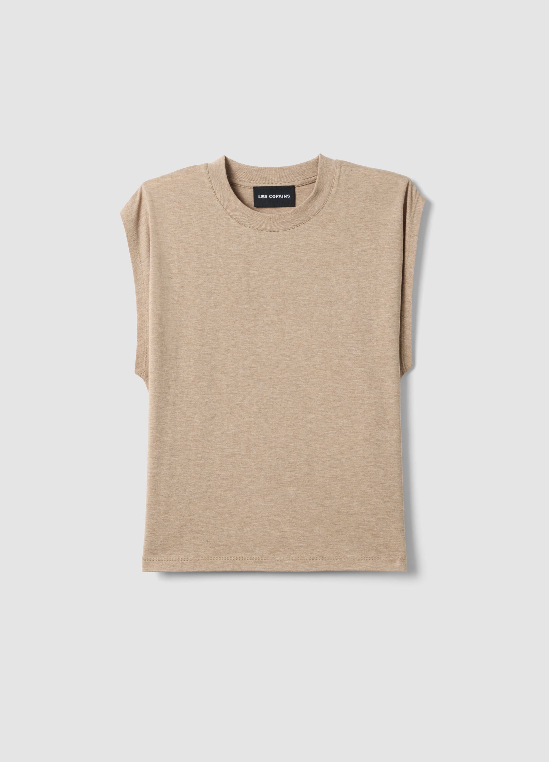 Beiges Regular-Fit T-Shirt aus Lyocell-Baumwollmix mit weiten &Auml;rmeln
