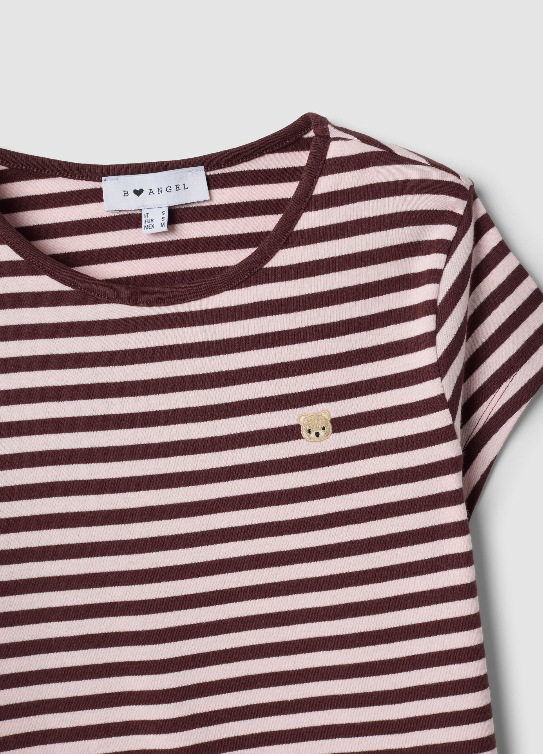 Brown pure cotton crew-neck striped T-shirt