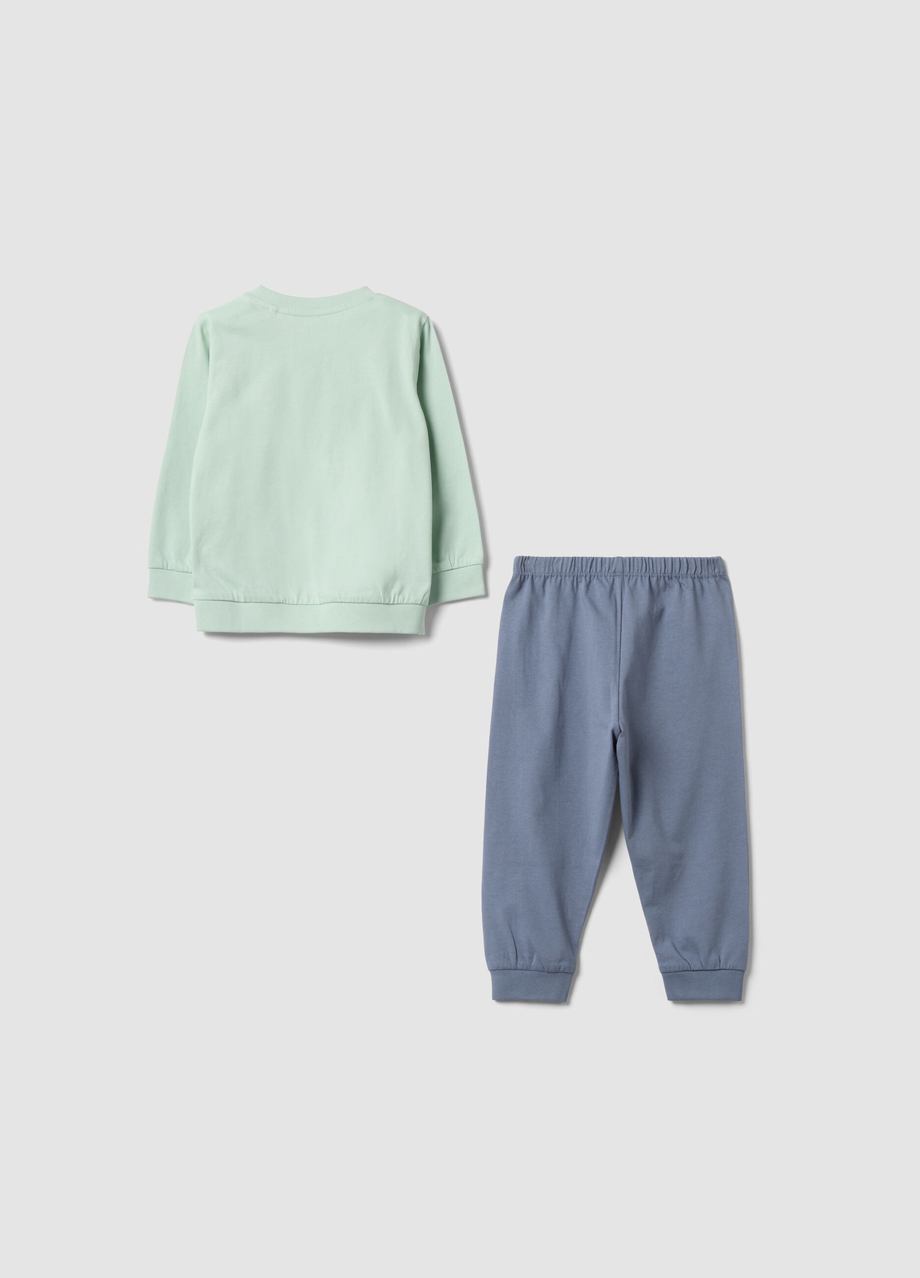 Pijama comprido verde com estampado em jersey de algod&atilde;o org&acirc;nico para beb&eacute; e crian&ccedil;a