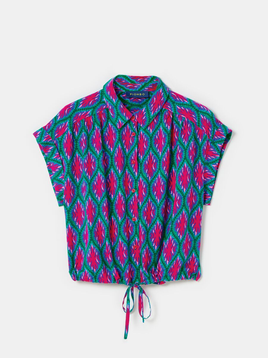 Short-sleeved blouse with print and drawstring_3