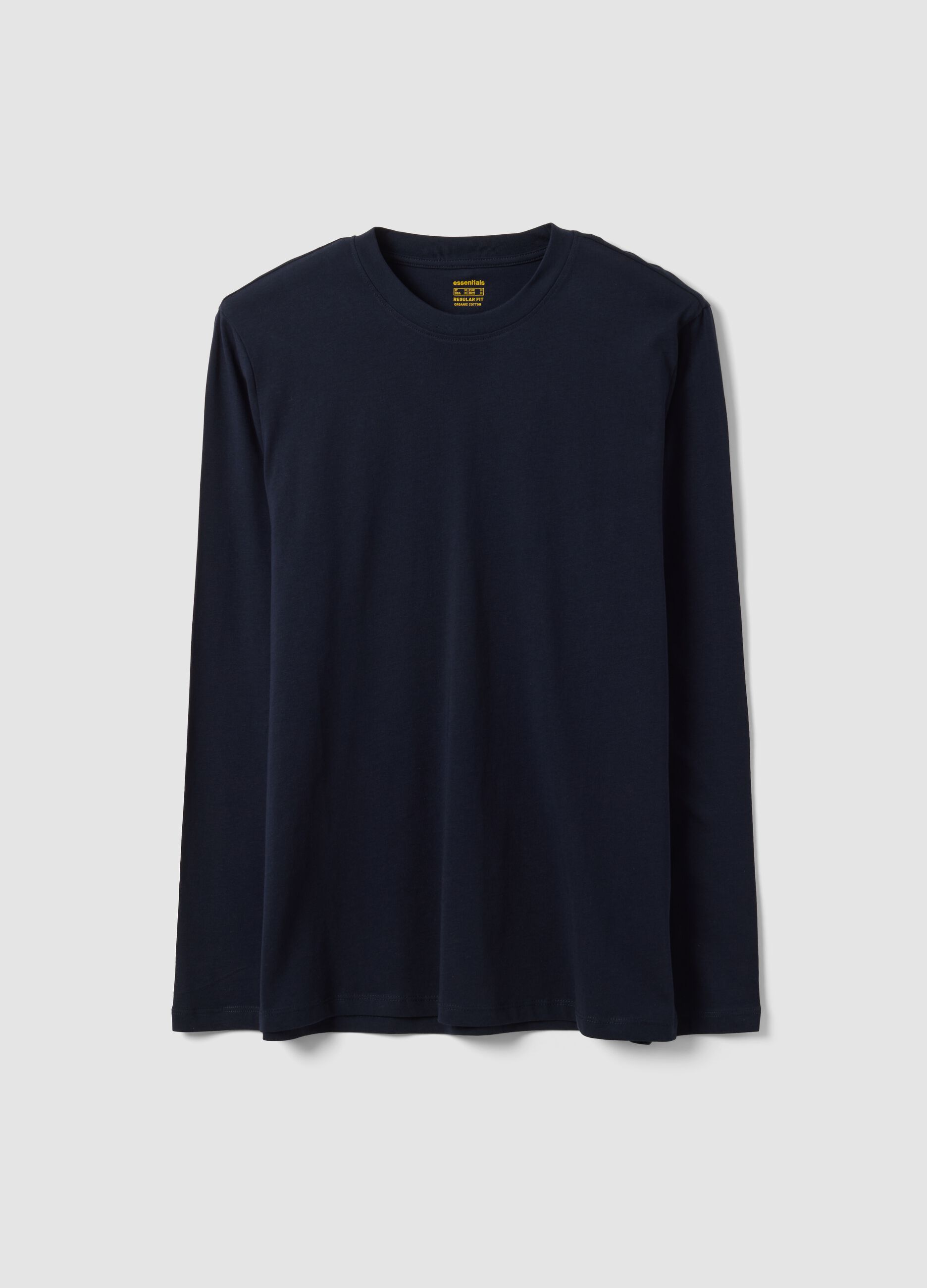 Blue long-sleeve crew-neck T-shirt in pure organic cotton