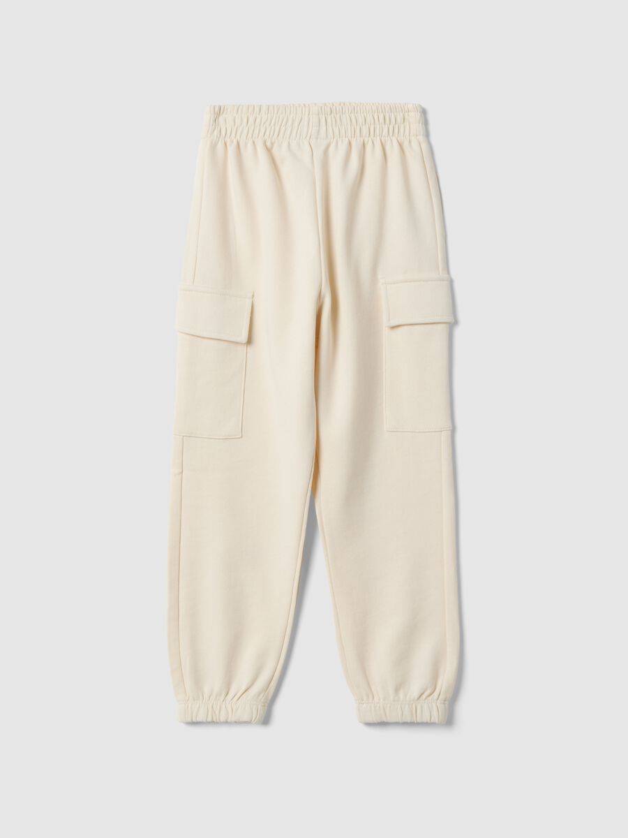 Pantaloni cargo in puro cotone beige da bambina regular fit_0