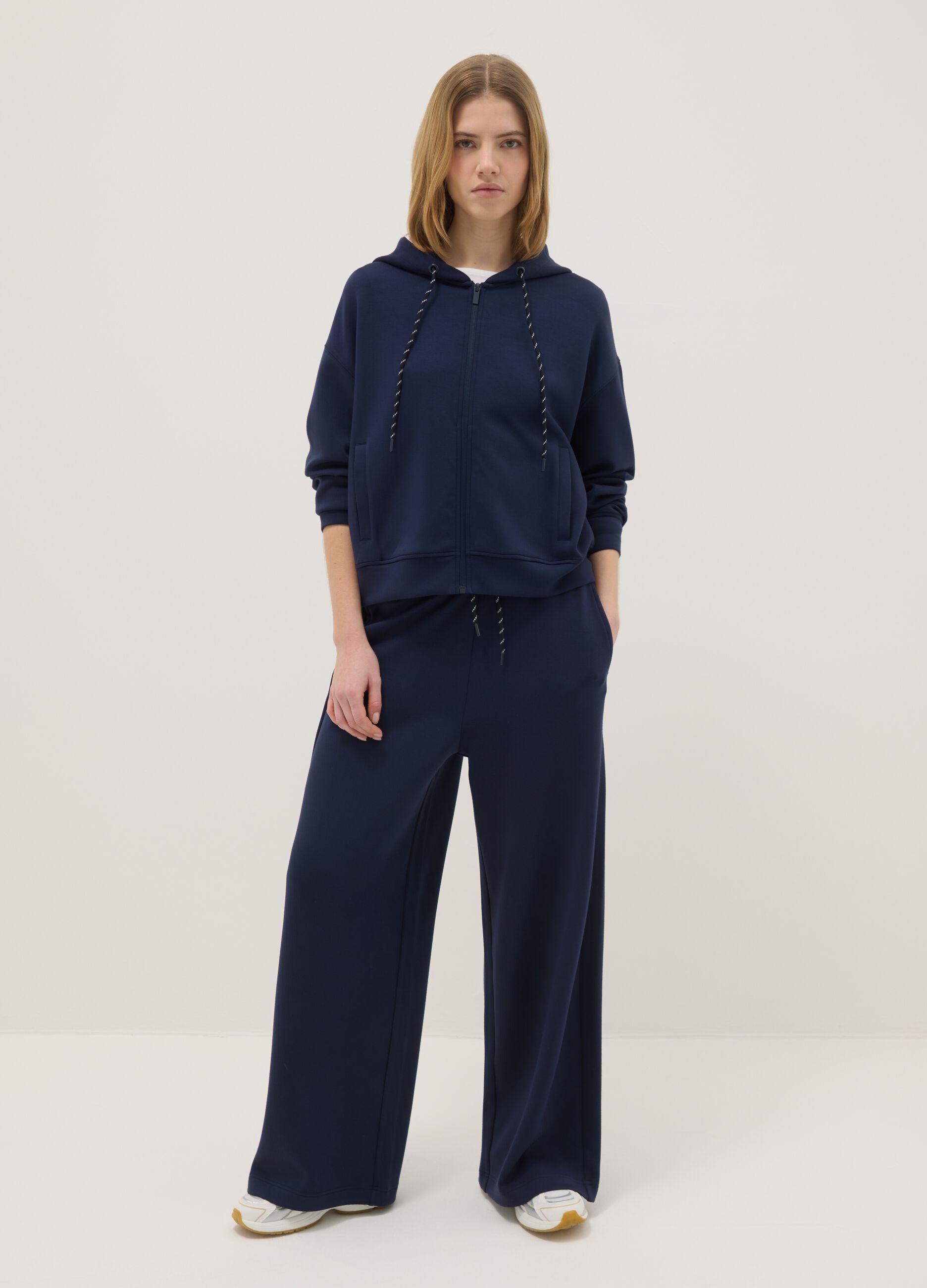 Blue wide leg trousers in stretch modal blend