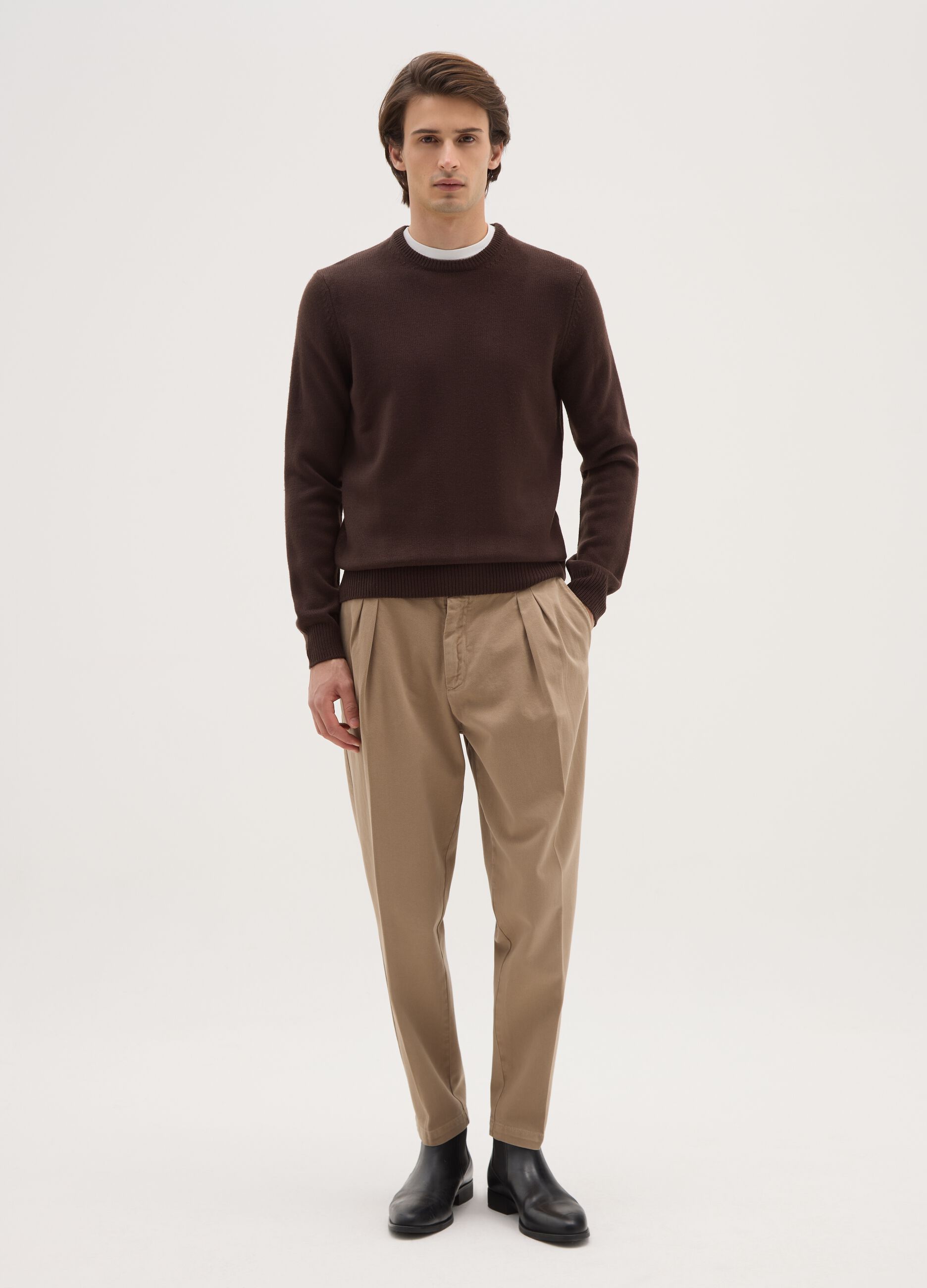 Brown chino trousers in pure cotton regular fit