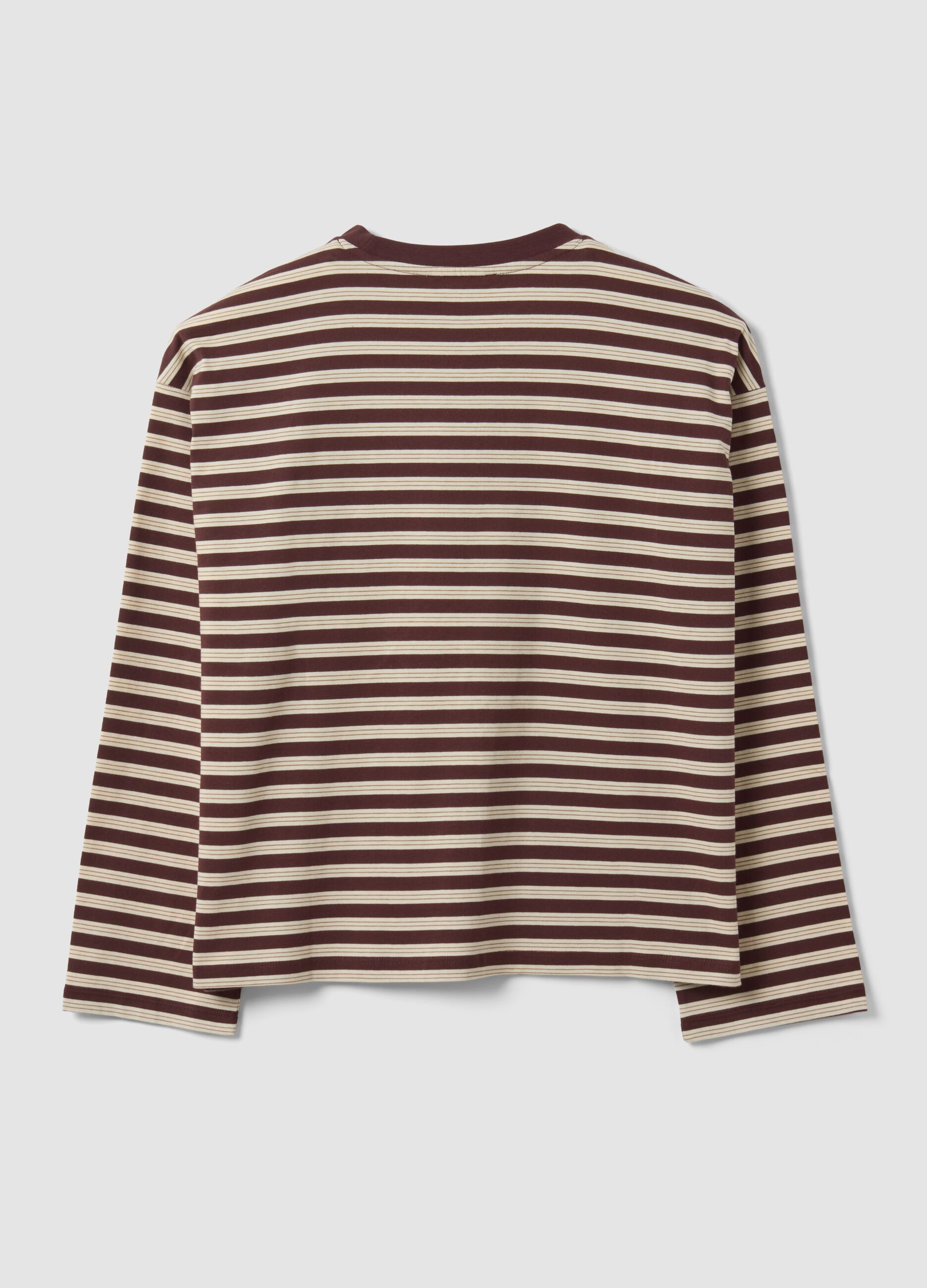 Brown striped pure cotton T-shirt with crew neck, relaxed fit