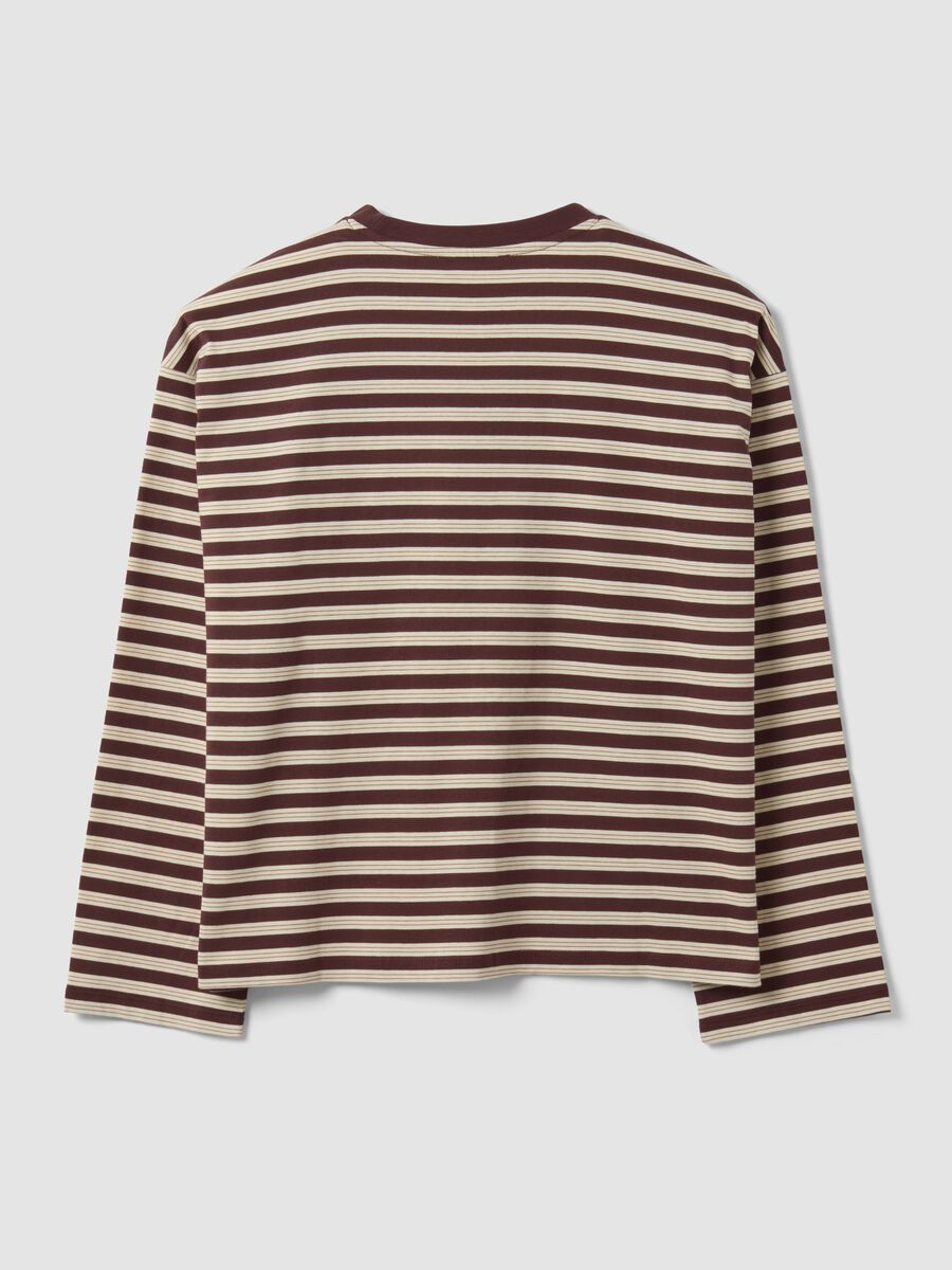 Brown striped pure cotton T-shirt with crew neck, relaxed fit_6