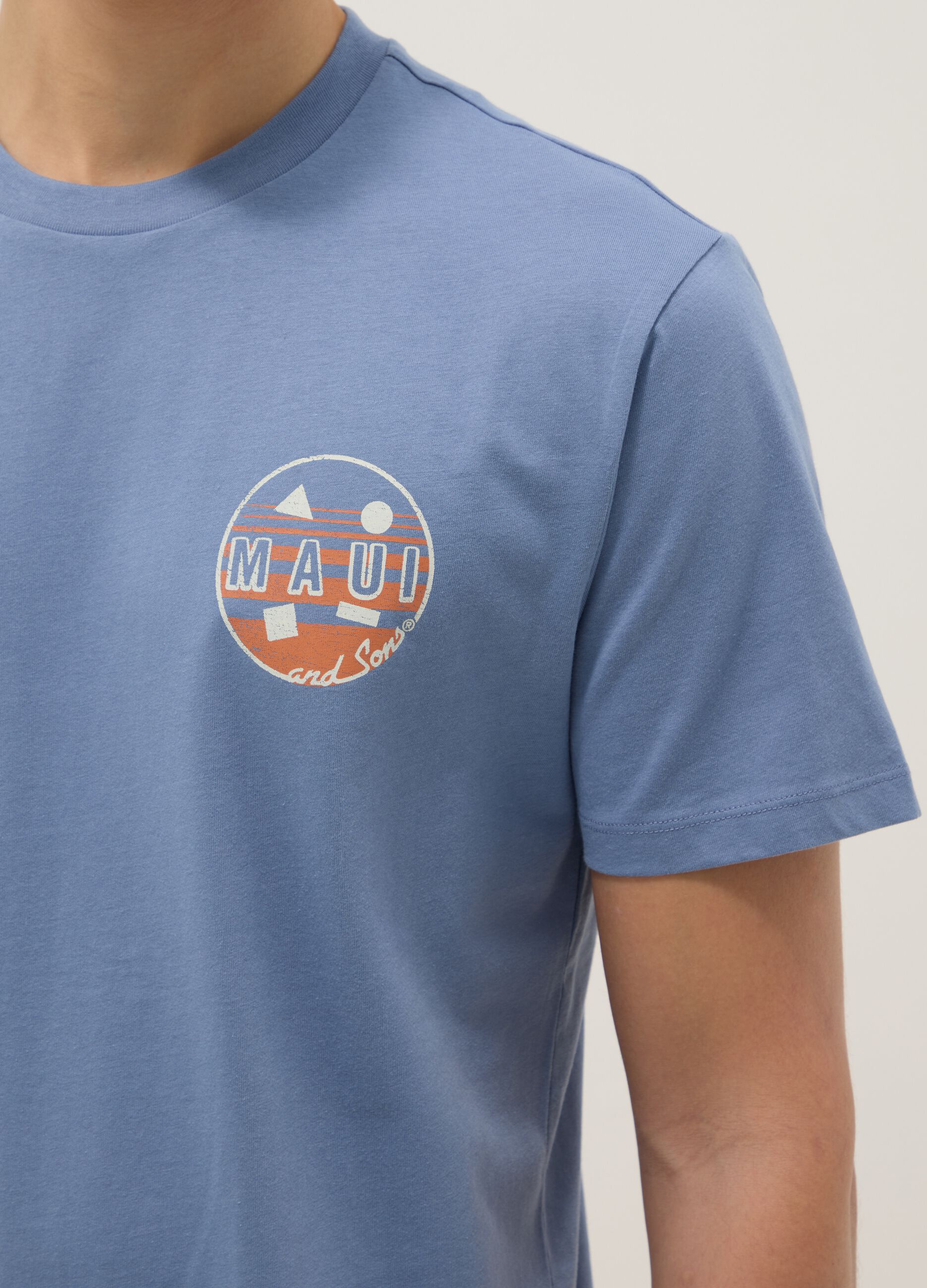 Light blue pure cotton T-shirt with print