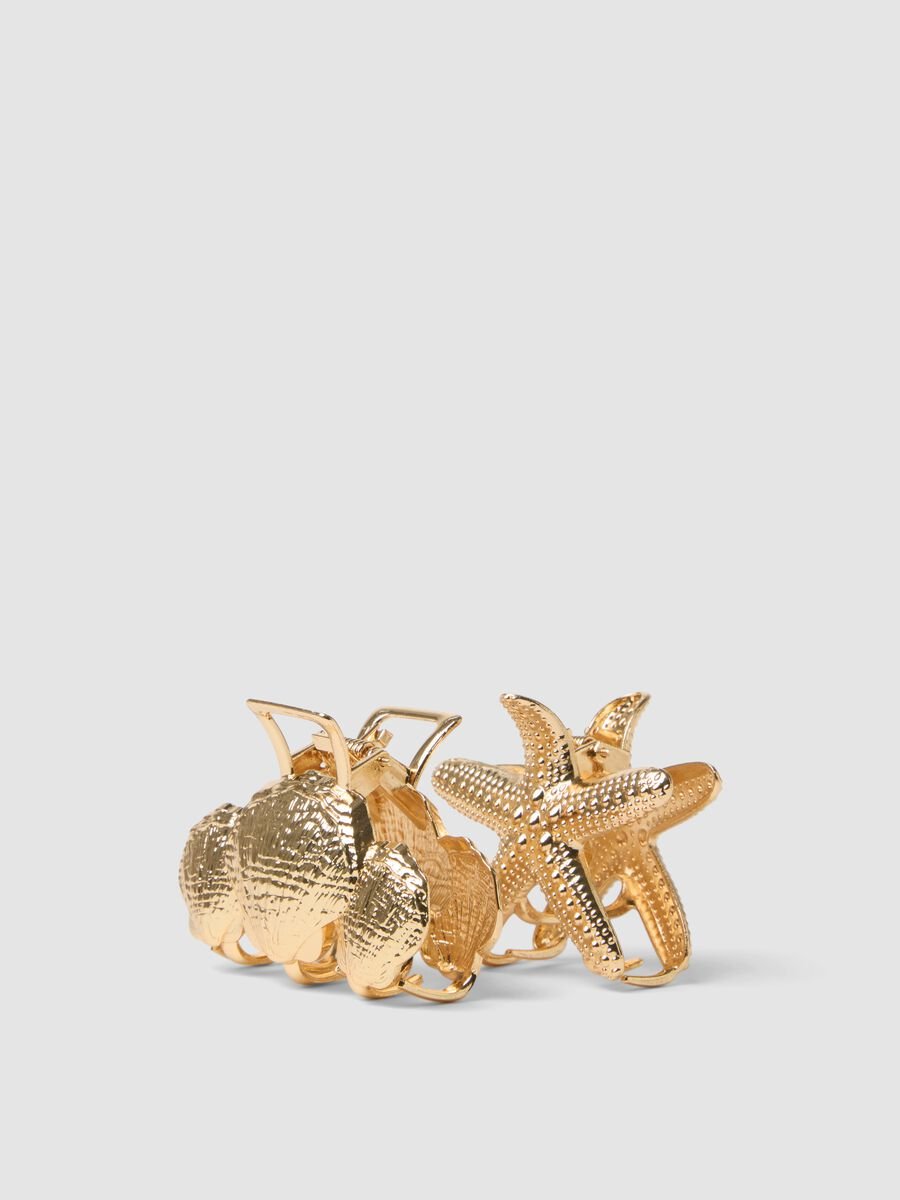 2er-Pack goldfarbene Haarspangen in Muschel- und Seesternform_1