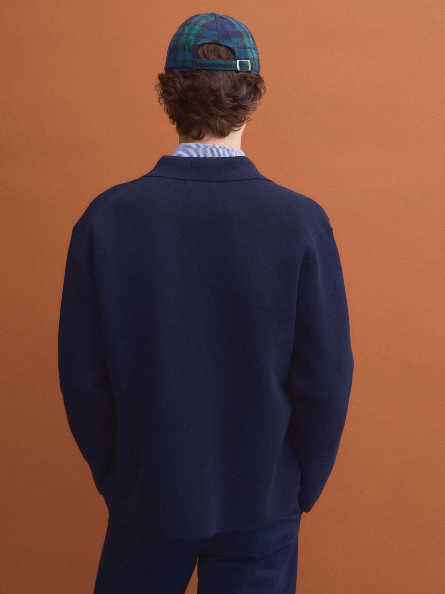 Blue regular-fit cotton-blend cardigan with collar_3