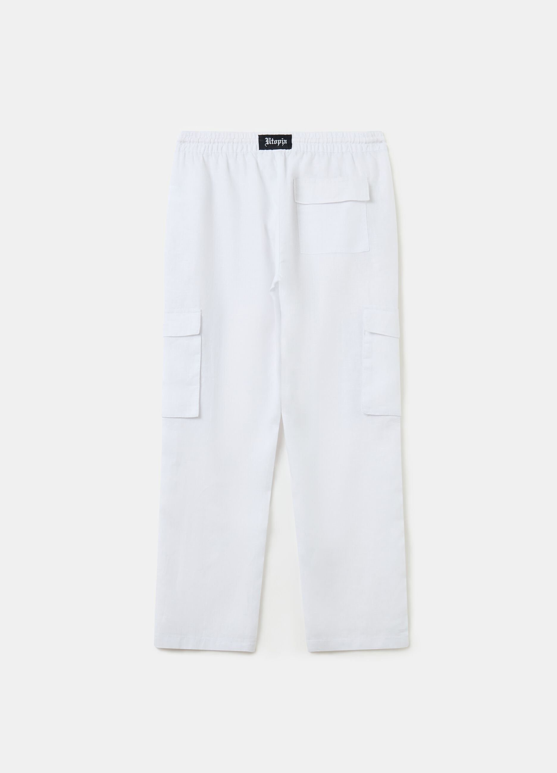 100% Linen Cargo Pants White