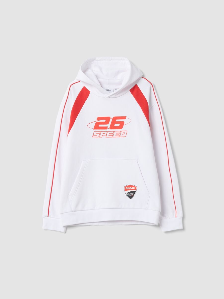 Hoodie bianca in misto cotone a tema Ducati relaxed fit_0