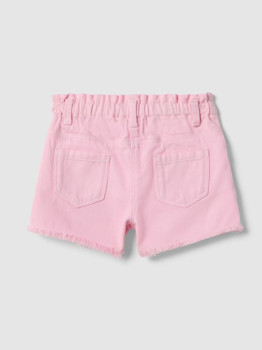 Short in puro cotone rosa da bimba regular fit con frange_1
