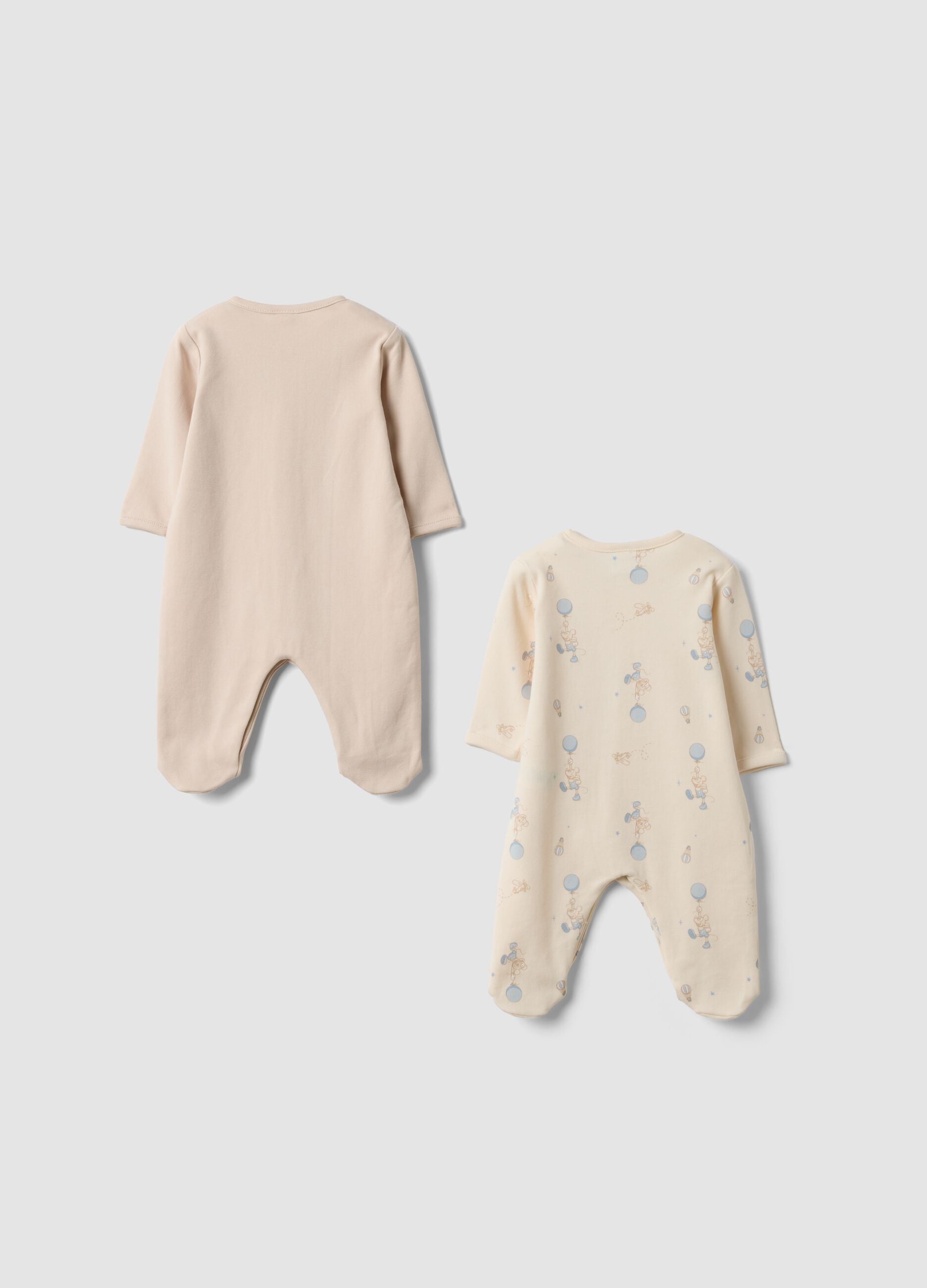 2er-Pack beige Strampler aus reiner Bio-Baumwolle mit Mickey & Friends-Prints