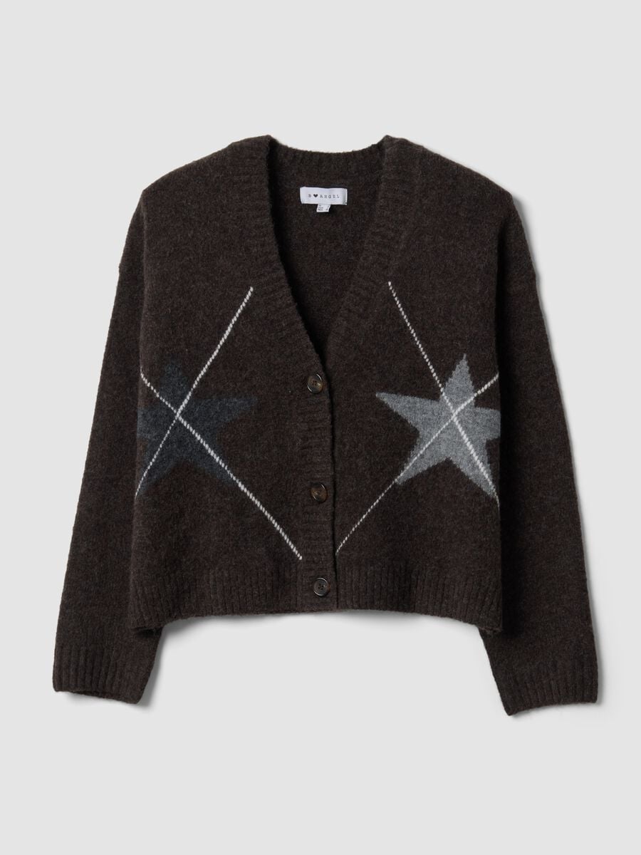 Brown stretch wool cardigan with deep V-neck, oversized fit_4