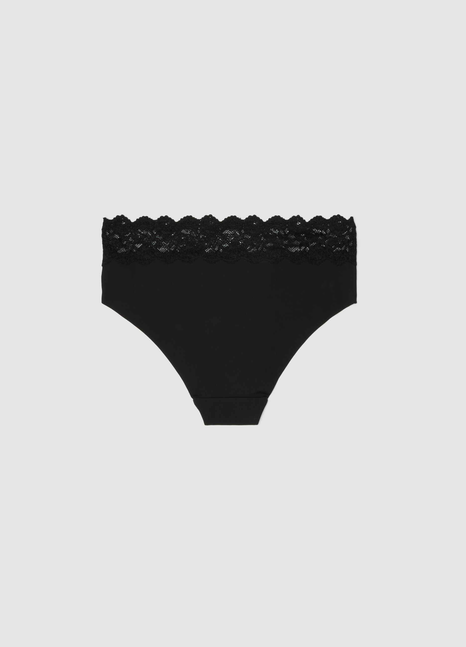 Black stretch microfibre briefs with lace