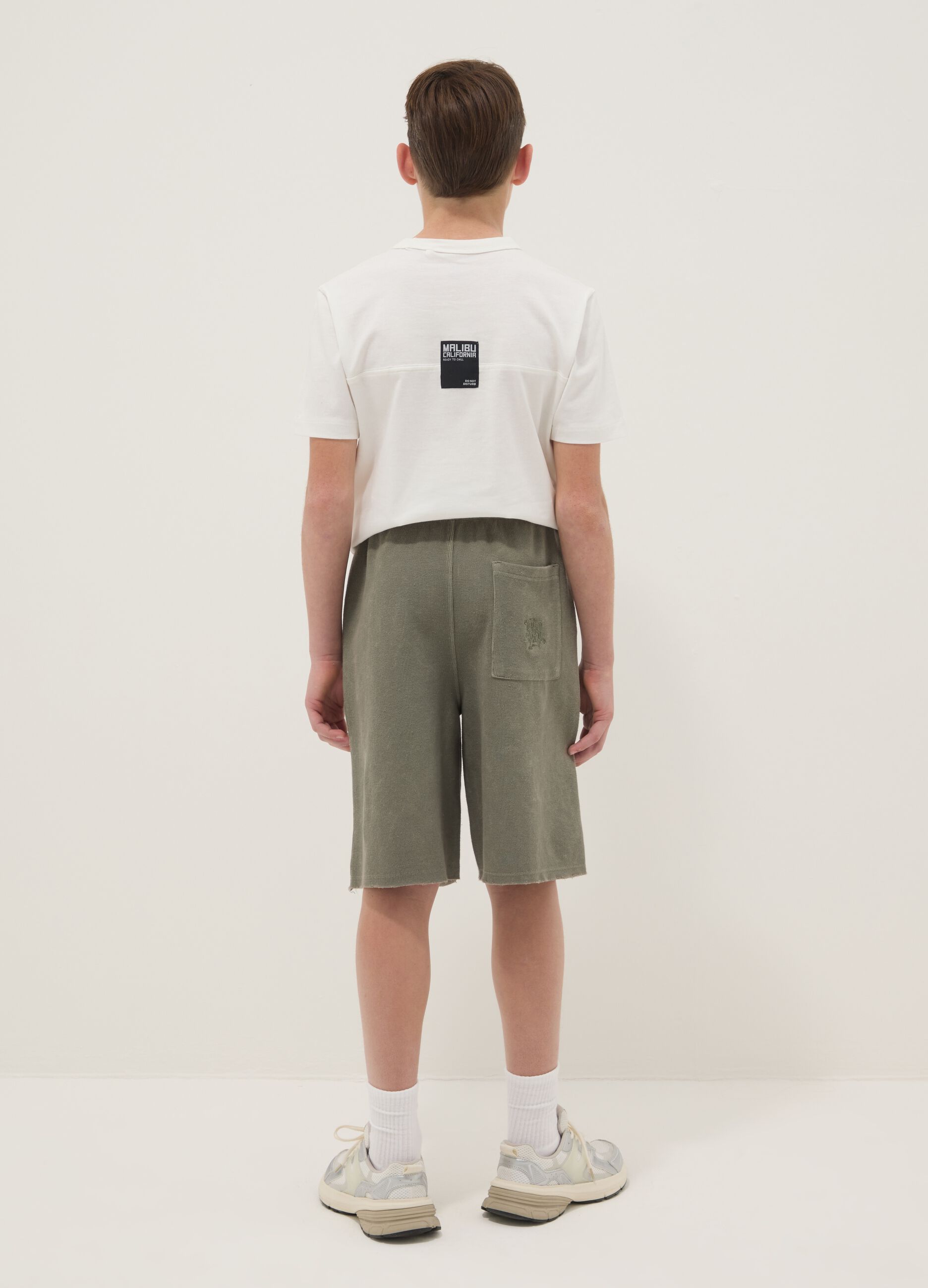 Boys&rsquo; green cotton-blend shorts, oversized fit