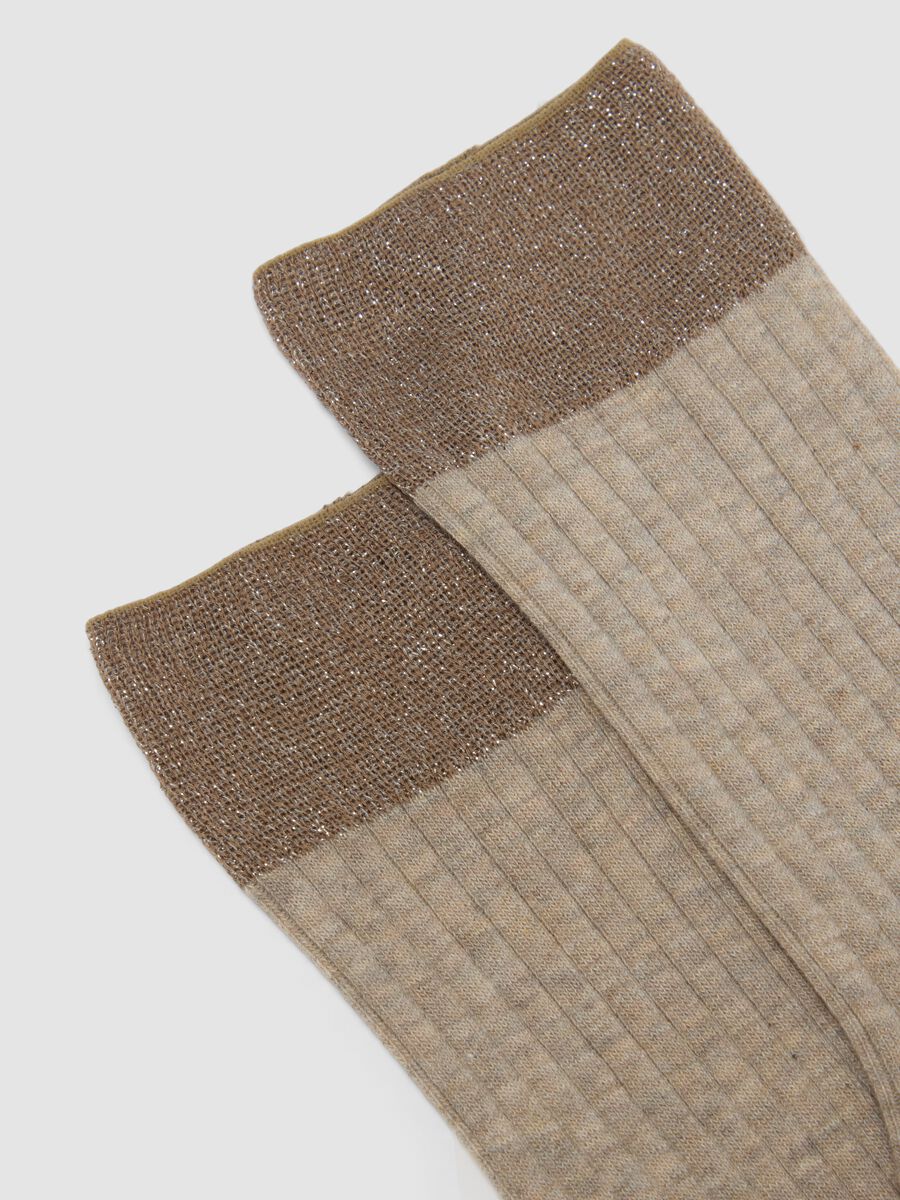 Beige ribbed stretch cotton socks_2