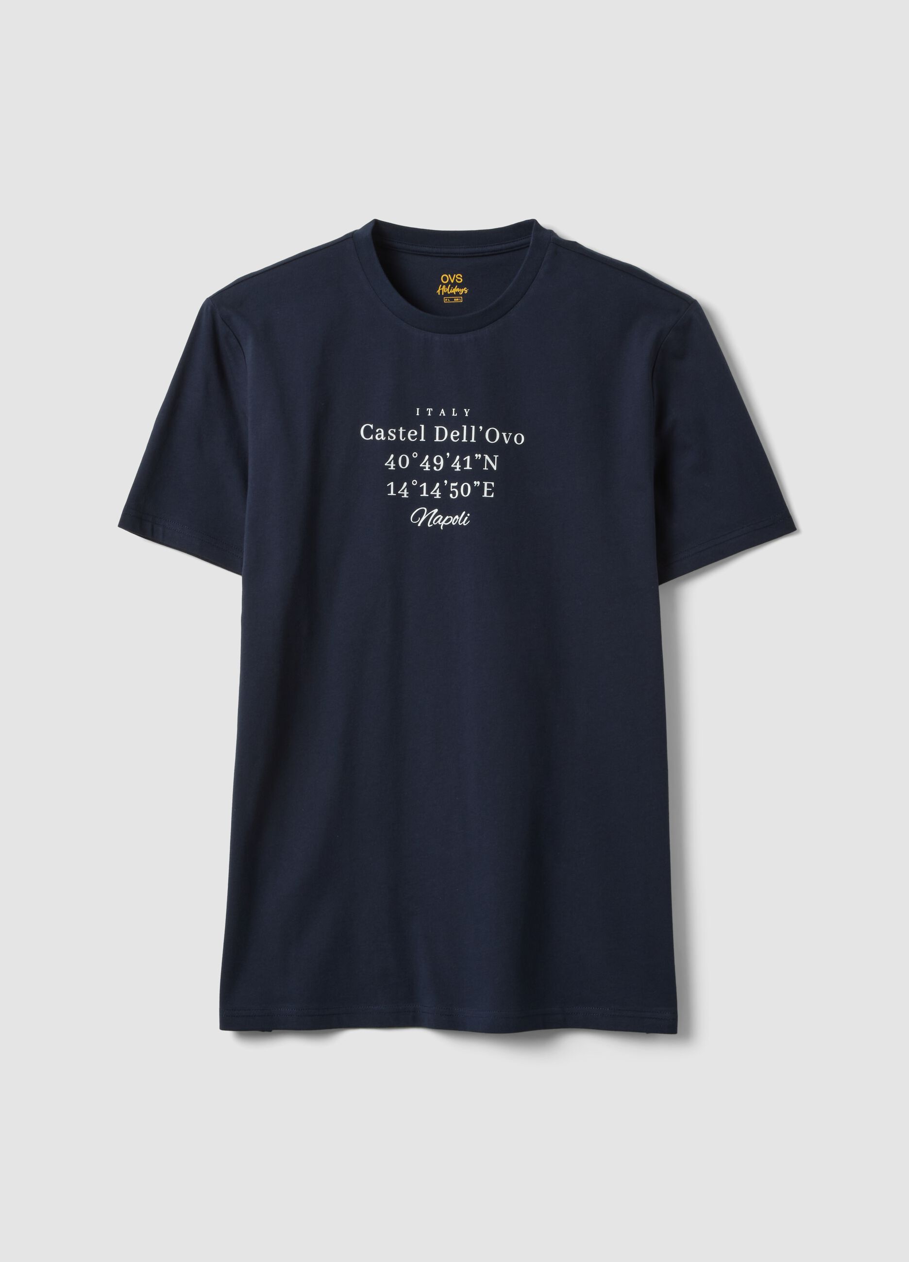 Blaues T-Shirt aus reiner Baumwolle mit kurzen &Auml;rmeln, Regular Fit