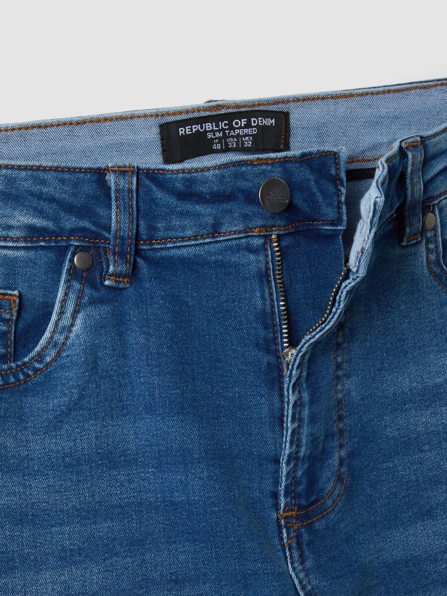 Blue stretch cotton slim tapered jeans_6