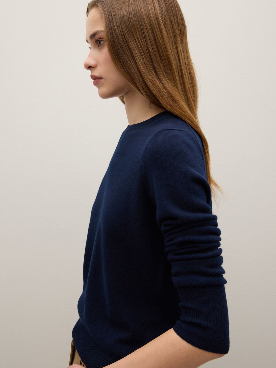 Regular Fit Blue Crew Neck Pure Cashmere Sweater_0