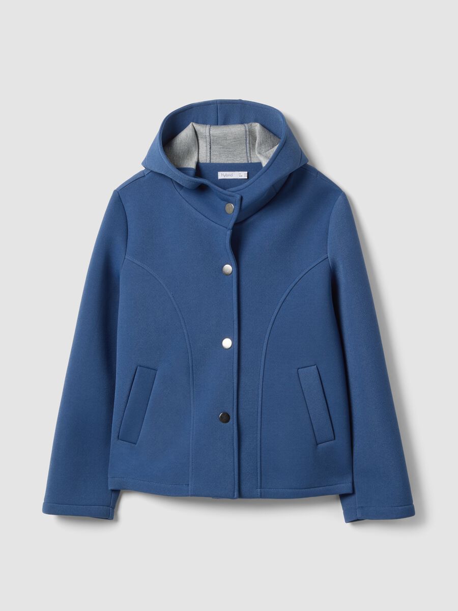 Blue regular fit jacket with hood and buttons_4