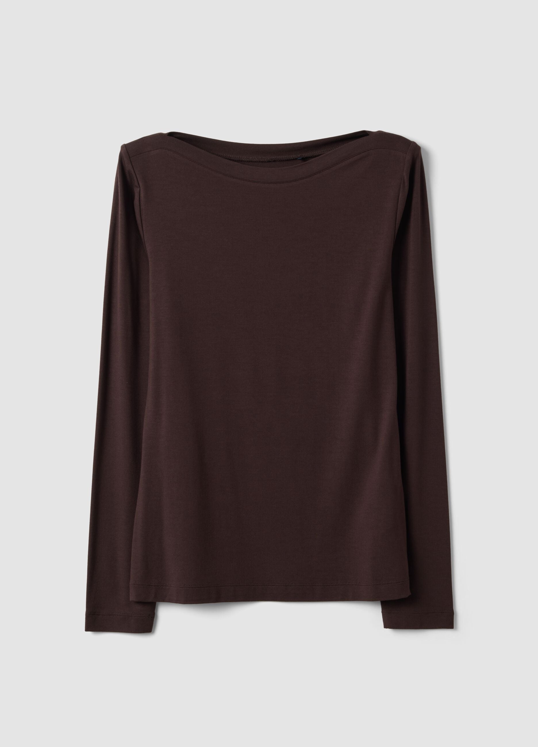 Brown slim-fit stretch viscose T-shirt