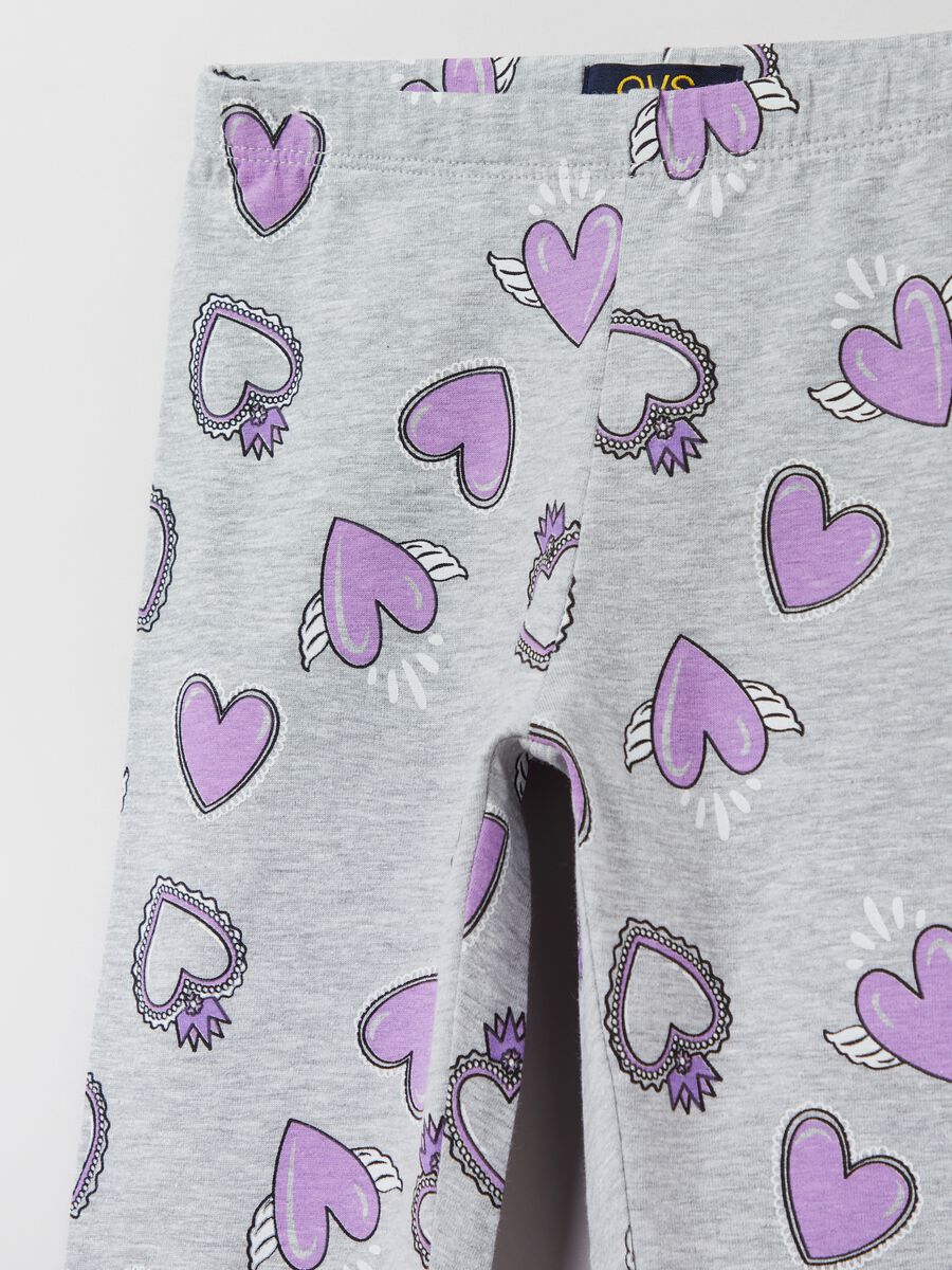 Leggings in stretch cotton with heart print_2