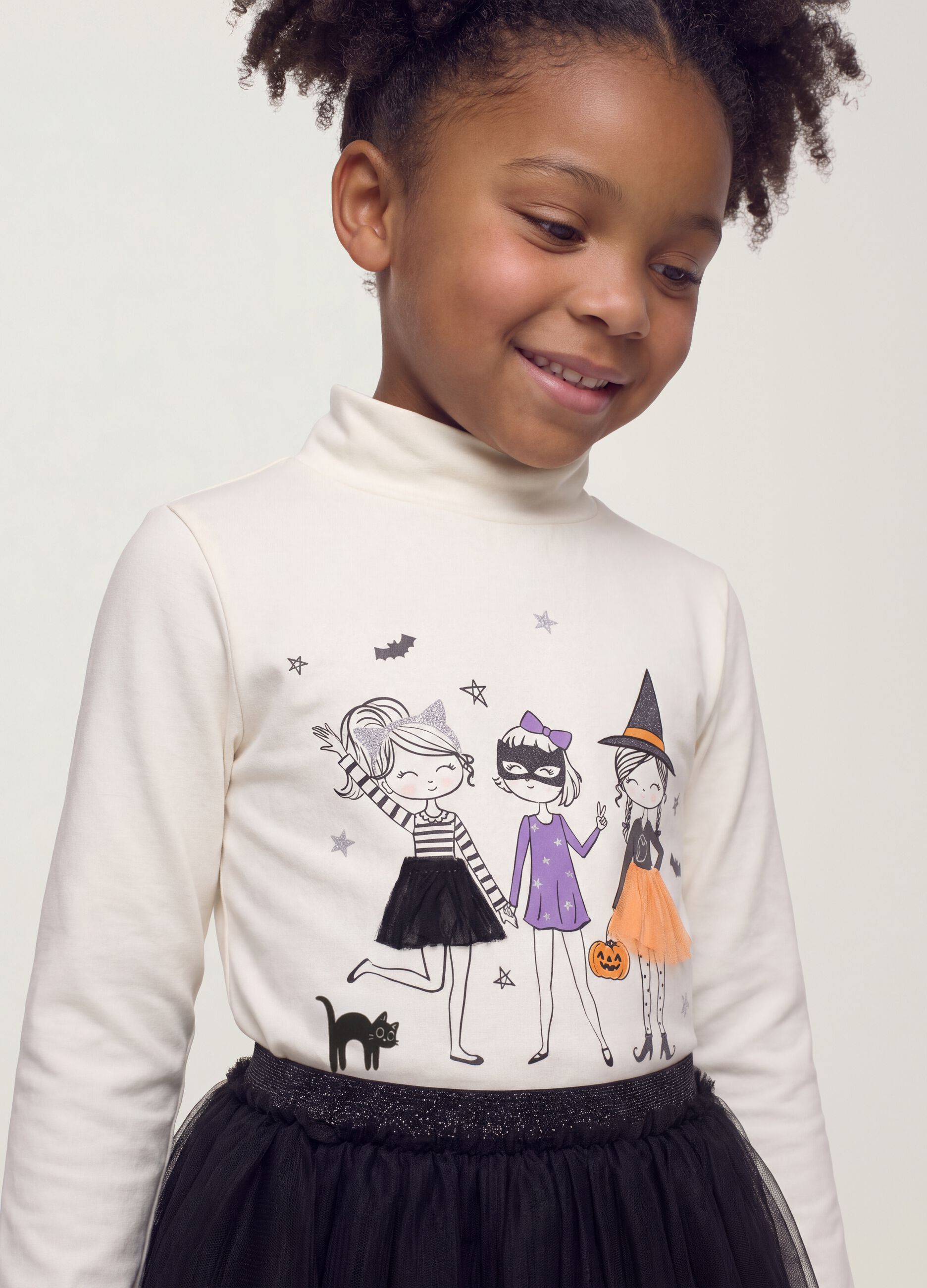 T-shirt bianca in cotone elasticizzato con Collo rialzato