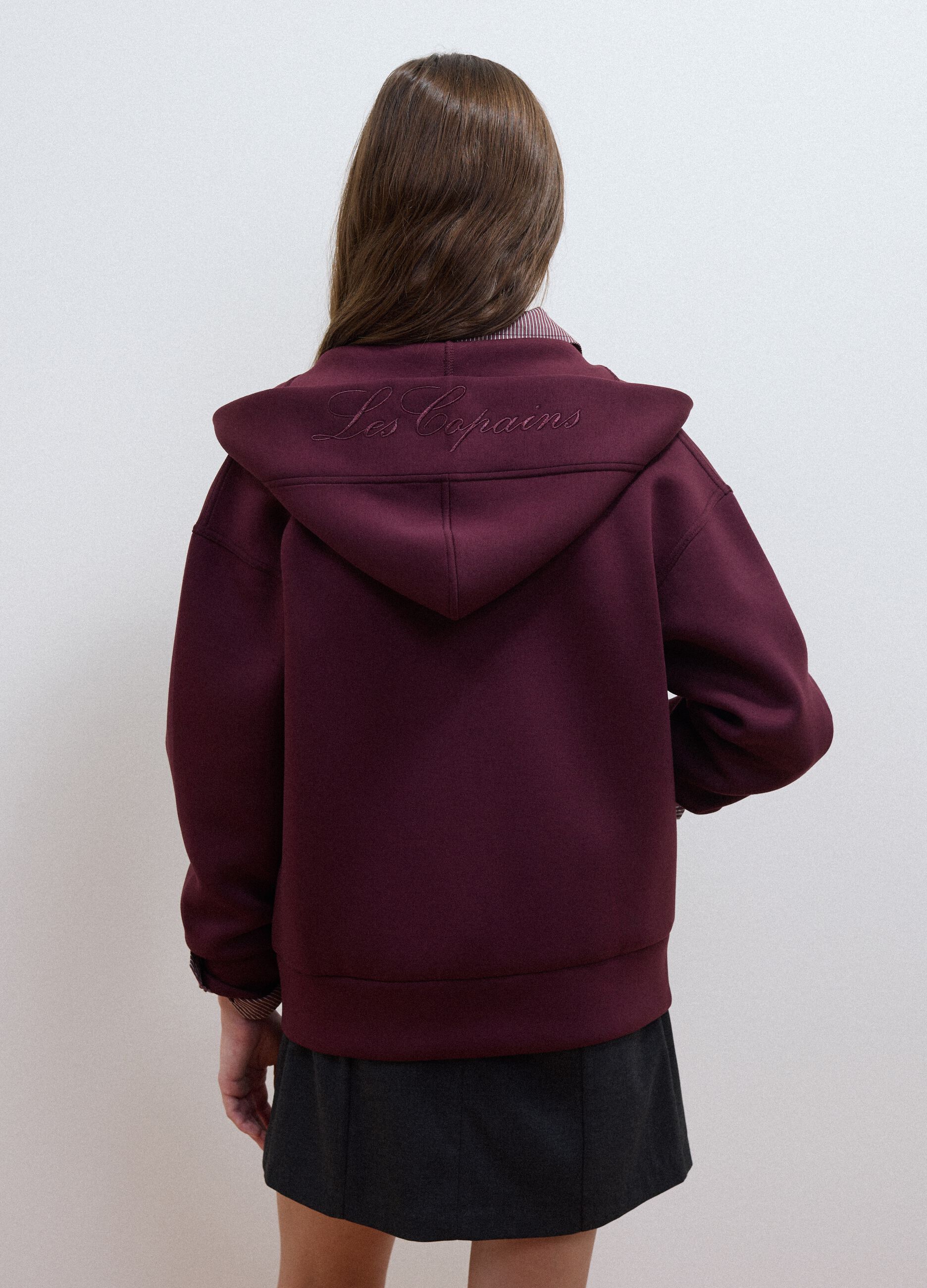 Burgundy stretch viscose full-zip sweatshirt, oversized fit
