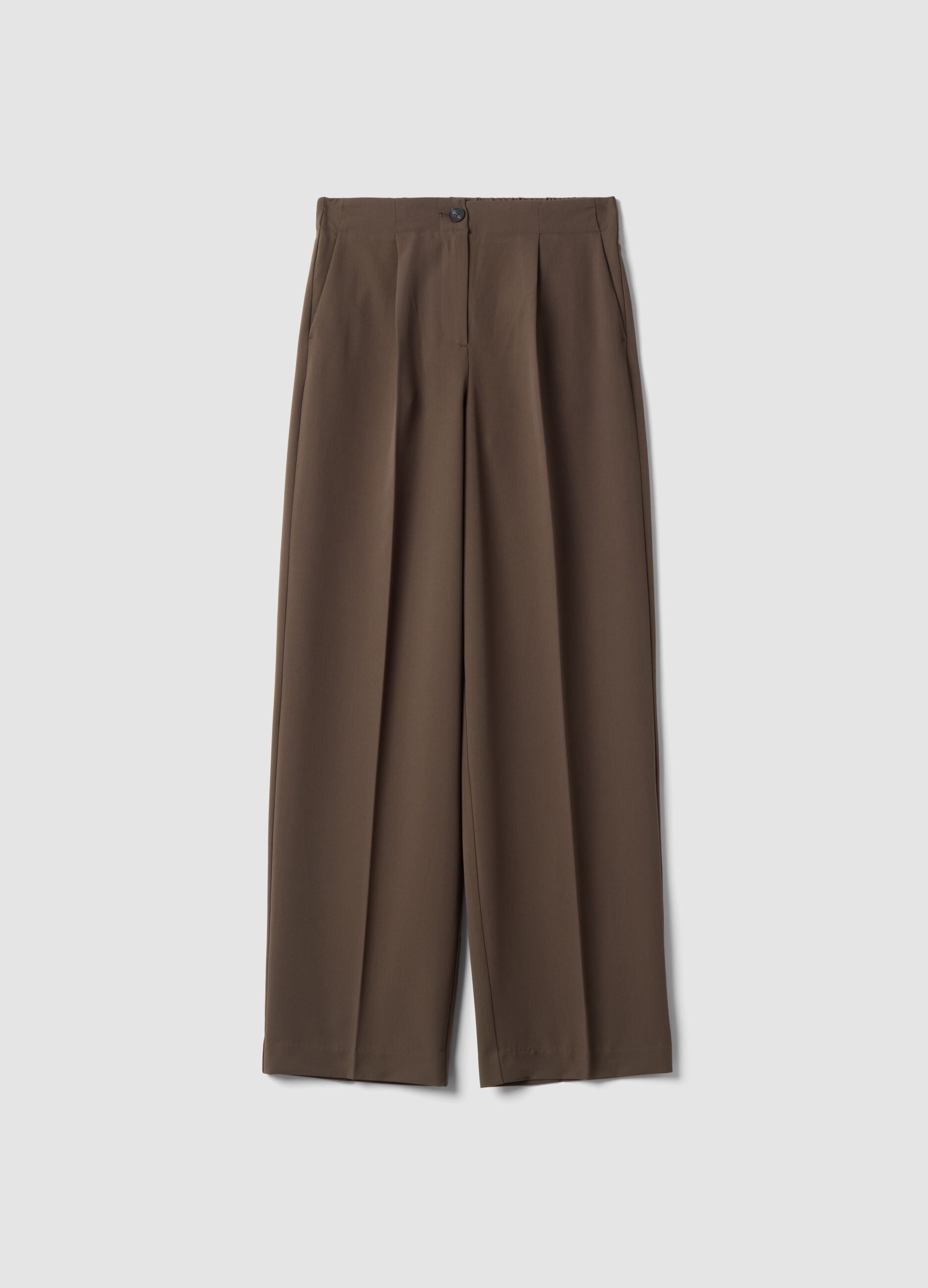 Cal&ccedil;as formais castanhas em viscose el&aacute;stica, regular fit